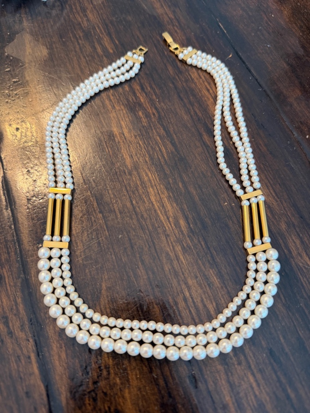 Classic Pearl Multi-Strand Necklace with Gold Accents - White